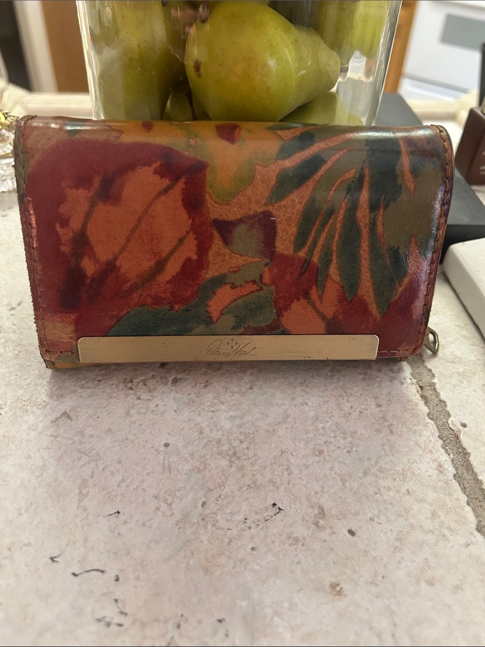 Patricia Nash Multicolor Floral Leather Wallet with Gold Plate VGUC